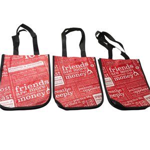 Lululemon Shopping Tote Bags Red White Text Writing Set of 3 Small Lunch Bags